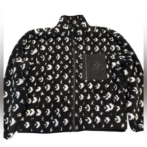 Converse Black and White teddy soft Jacket. Full zip with pocket. NWT size M